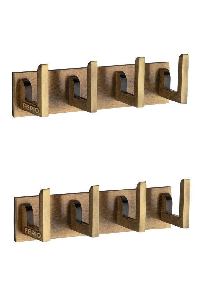 FERIO L Type 4 Pin Aluminium Cloth Hanger for Hanging Clothes, Towel Hook Set, Bathroom Robe Wall Door Hooks Rail for Keys (Antique Brass, Pack of 2) - Image 1